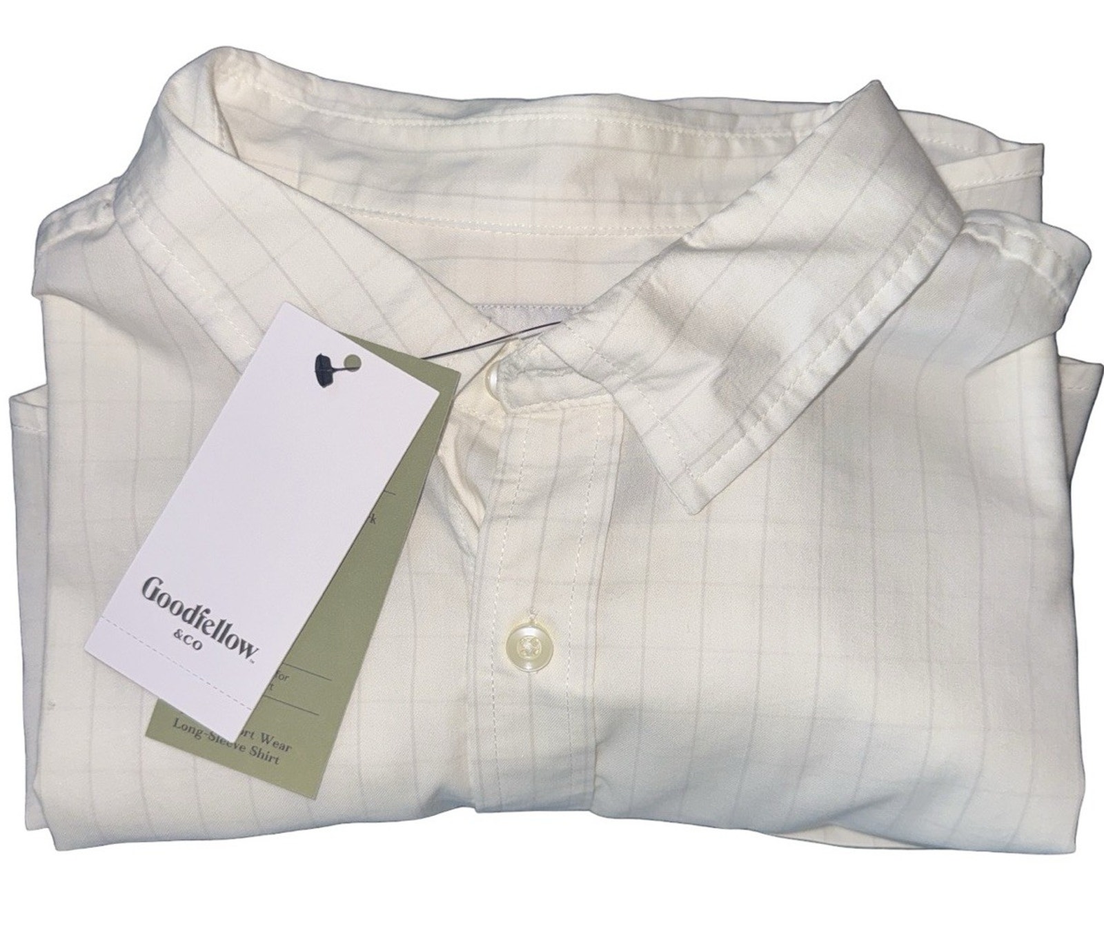 Goodfellow & Co Men’s Button-Down Shirt White Pinstripe Long Sleeve Size L